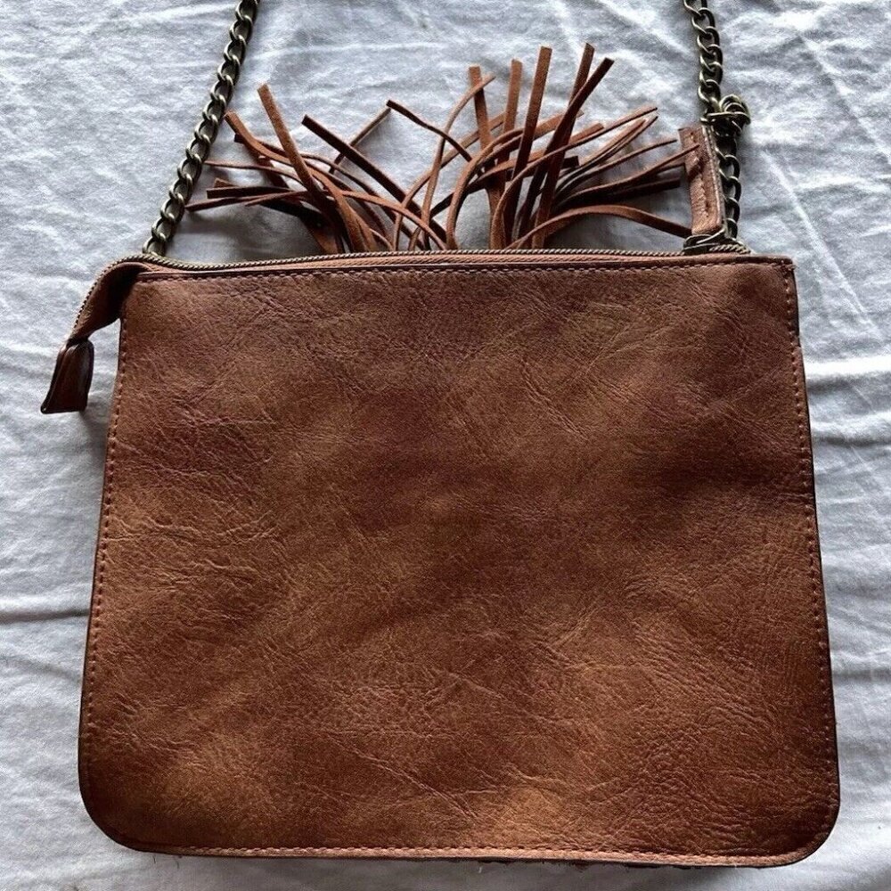 T-Shirt & Jeans Brown PU Vegan Leather Boho Bag with Matching Embroidery - Picture 3 of 14